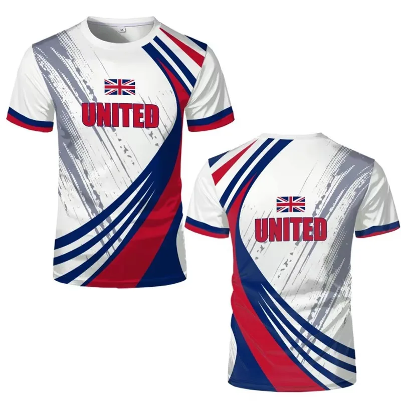 Men's short-sleeved polo shirt, featuring the UK flag color scheme and printed with fan graphics