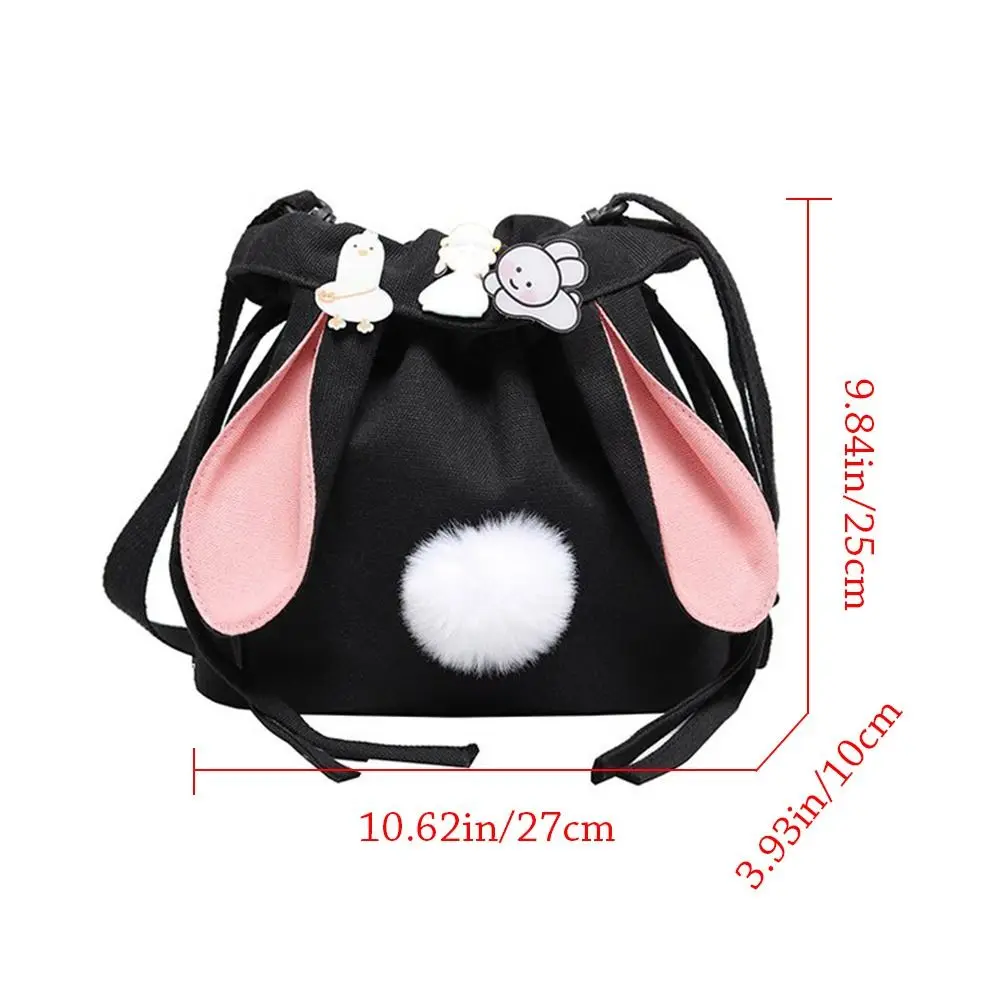 Fashion Women Canvas Crossbody Bags Female Cute Rabbit Shoulder Messenger Bag Drawstring Bucket Bag Handbags