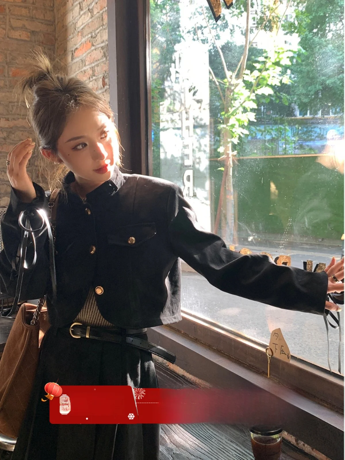 

MLA Women's Suede Velvet Stand Collar Design Autumn 2025 New Sle Pleated Slimming f Skirt Set Casual High Waist A-Line S...