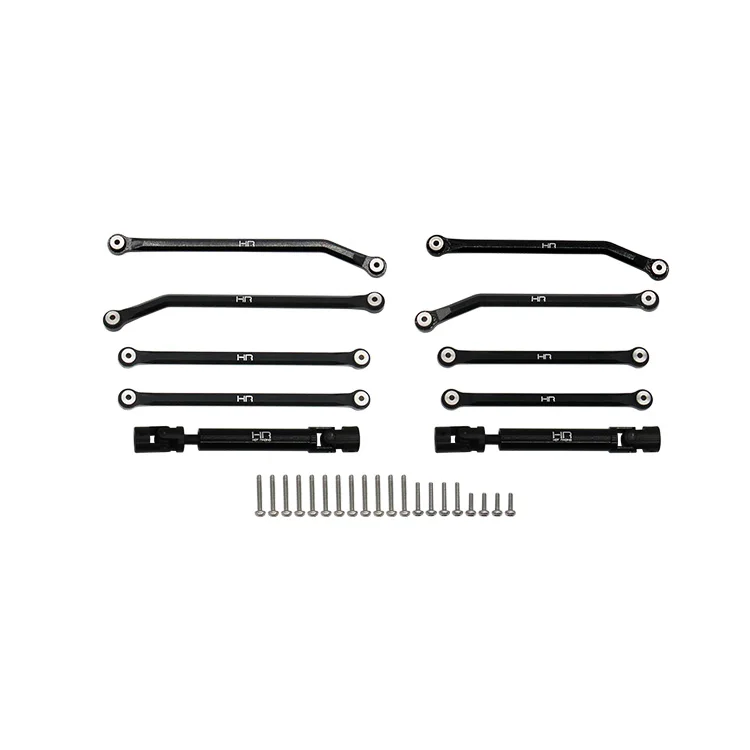 Hot Racing 6061 Black Alum 8-Link+Steel U-Axles 155mm LCG for SCX24 SXTF14GLC, Anti-Wrap, Front True 4-Link, Replace Plastic