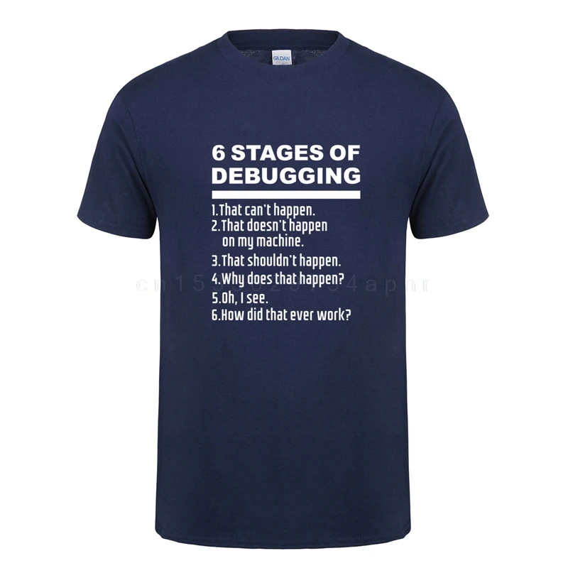 Omnitee 6 Stages of Debugging T Shirts Tops Men Shirt Cotton Short Sleeve Mans Bug Coding Computer Programmer T-shirt