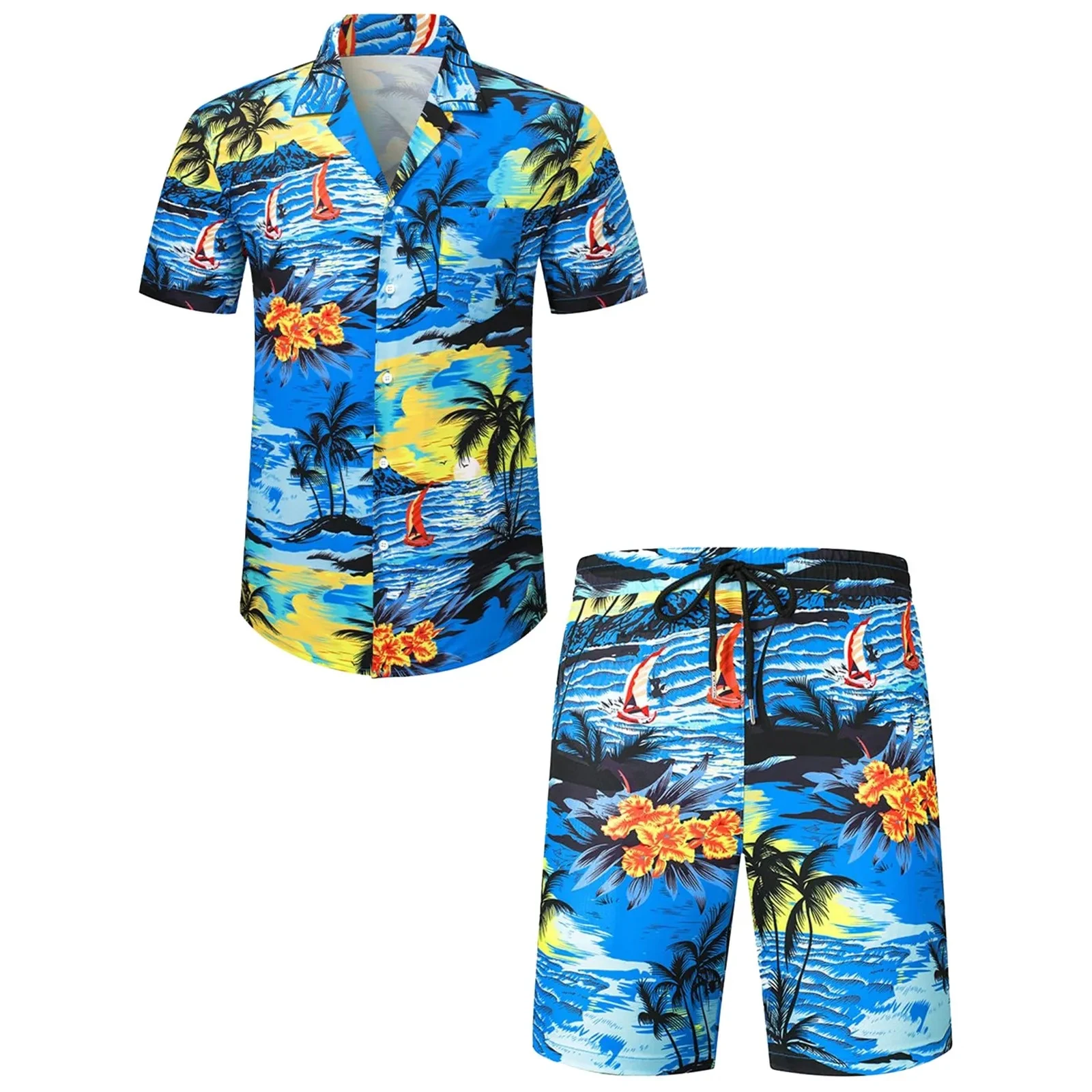 Fashion Hawaiian Suit Print Men Shirt 2Pcs Set luxury 3D Print Holiday Set Short Sleeve Casual Shirt Beach Two Piece Man Sets