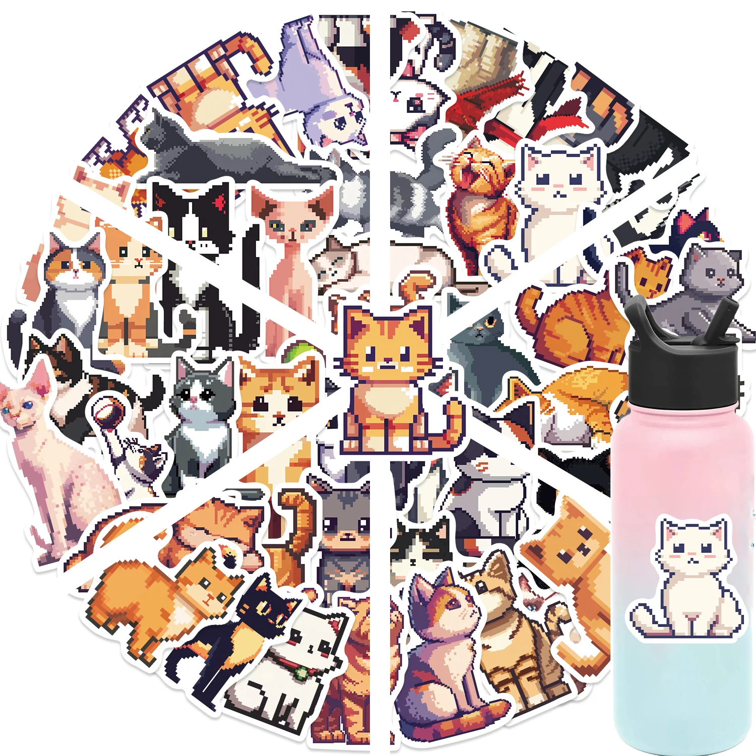 50ชิ้นการ์ตูนน่ารักพิกเซลสติ๊กเกอร์ไวนิลแล็ปท็อปสติกเกอร์รูปแมวสำหรับกระบอกน้ำกระเป๋าโน๊ตบุ๊คกราฟฟิตีกันน้ำสติกเกอร์เด็ก