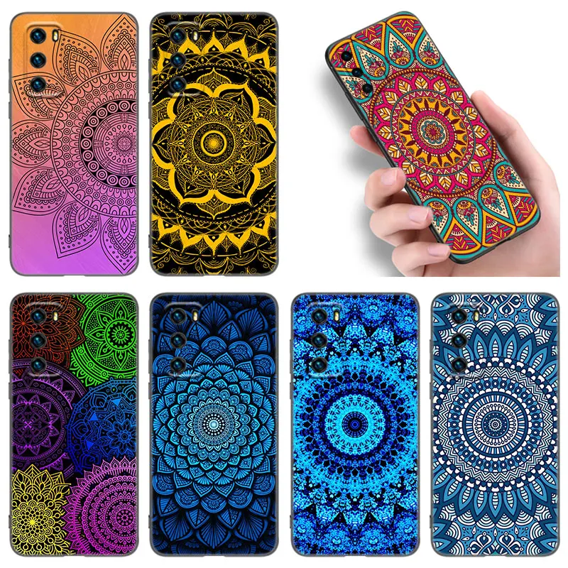 Mandala Chakra Yoga Phone Case For Huawei P8 P9 P10 P20 P30 P40 Lite E P50 P Smart Pro Z S 2018 2019 2020 2021 Soft Black Cover