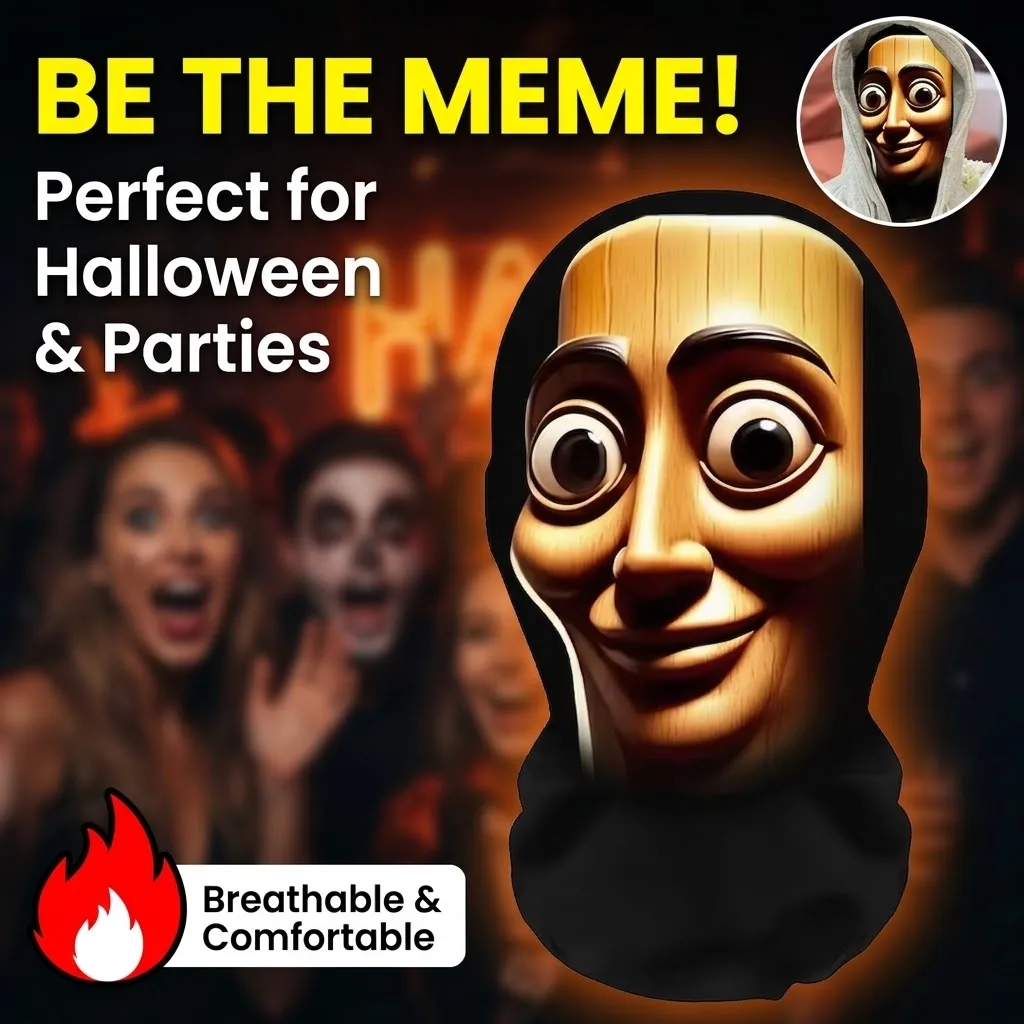 Funny Shanhaijing Monster Mask Wooden Stick Brother Headgear Halloween Cosplay Costume Party Prop Meme Full Head Face Mask Toy
