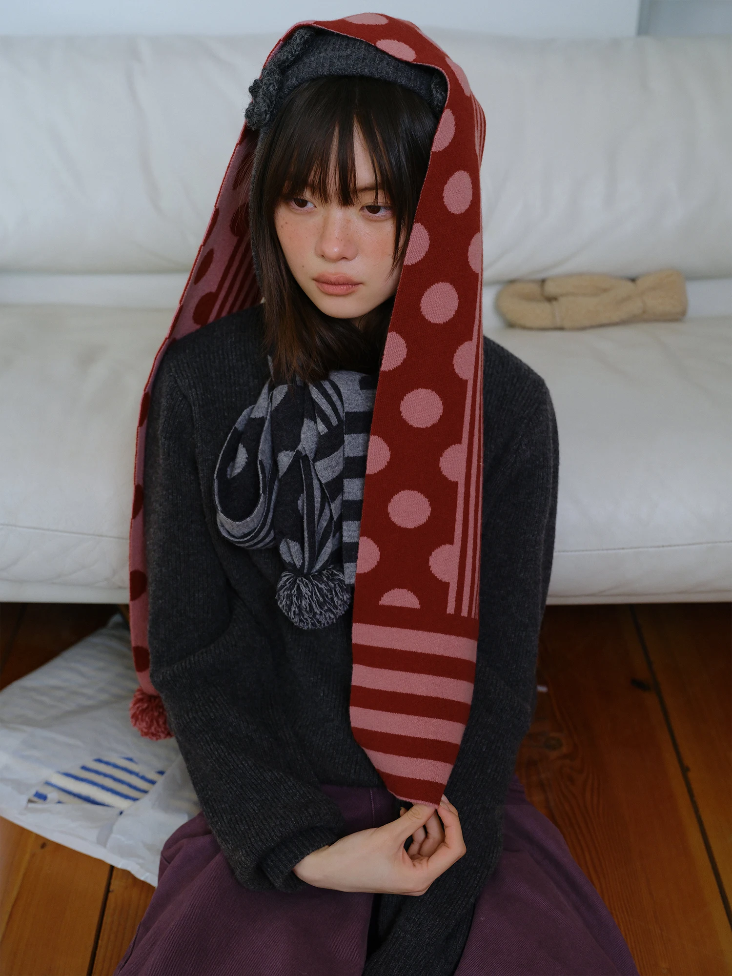 Echarpe-en-laine-tricotee-a-motif-noue-style-coreen-a-pois-rayures-boules-3d-duveteuse-chaude-pour-l'hiver-rectangulaire-pour-femme