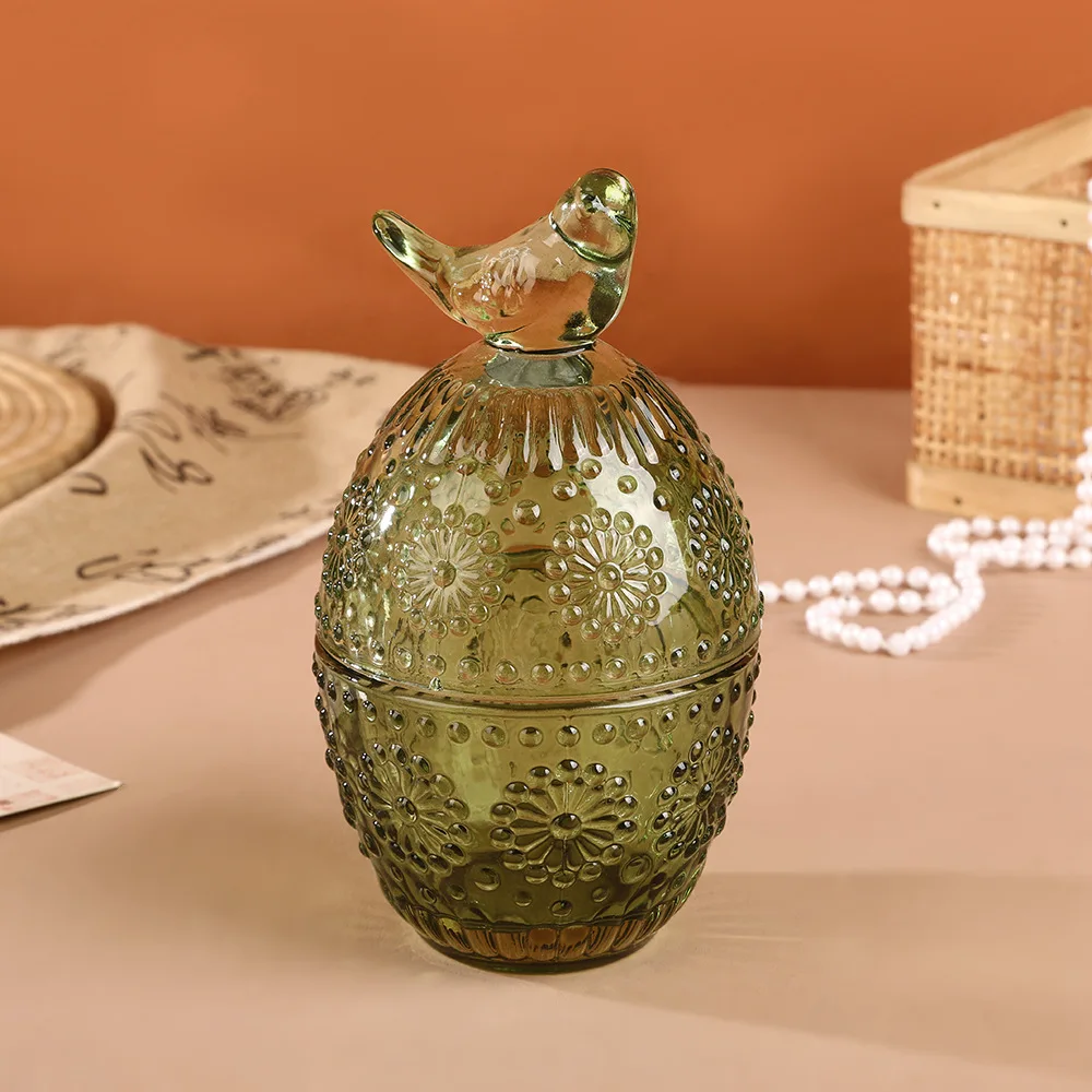 European-Style Crystal Glass Jewelry Organizer Glass Jar Carving Bird Shape With Lid Candy Container Home Decoration Candy Jar