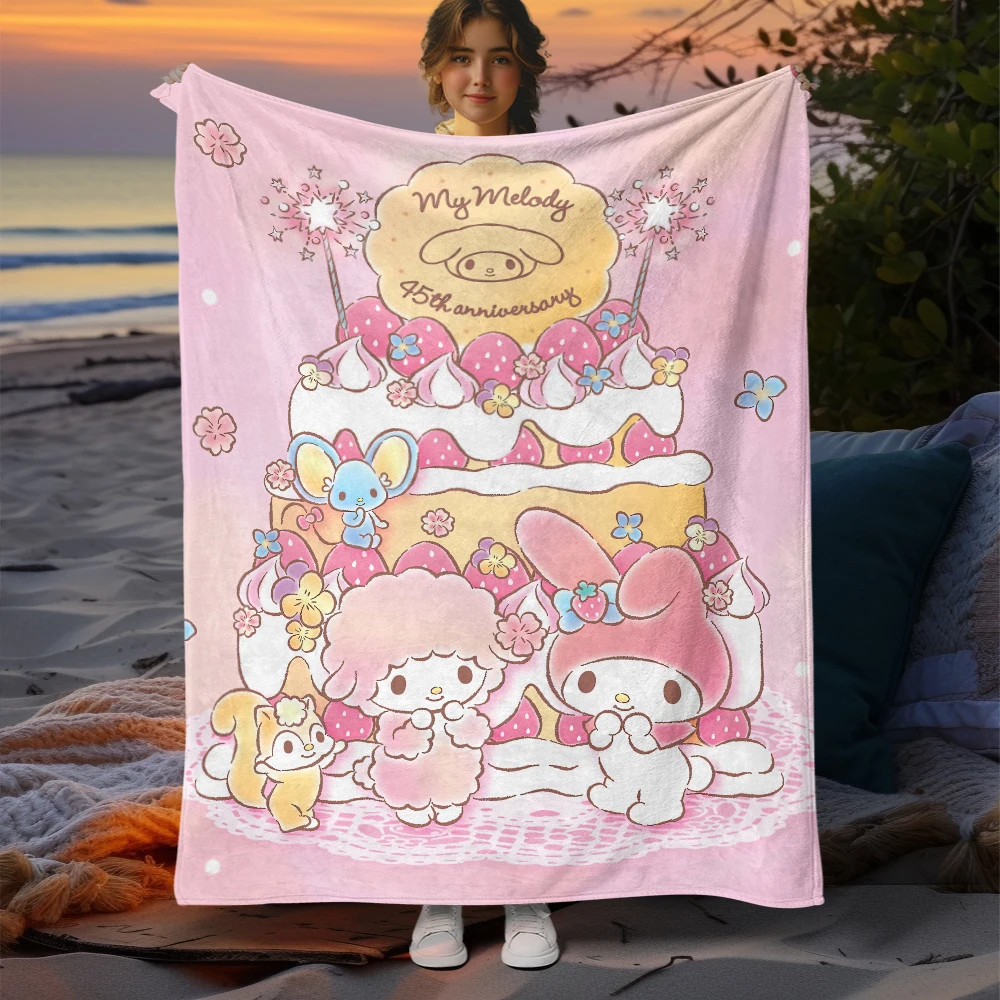 MINISO&Sanrio My Melody Cartoon HD Printed Blankets Flannel Throw Camping Blankets for Sofa Thin Blanket Modern Fashion Gift