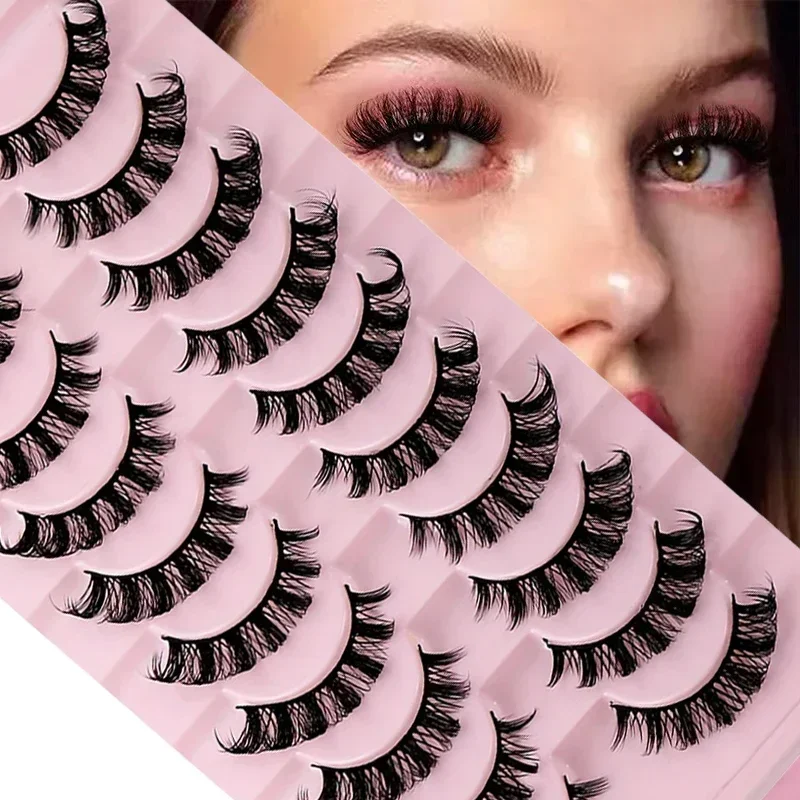 10 paia di ciglia a strisce russe DD Curl ciglia finte Fluffy Wispy Faux Mink Lashes Pack Fluffy False Lashes estensioni russe