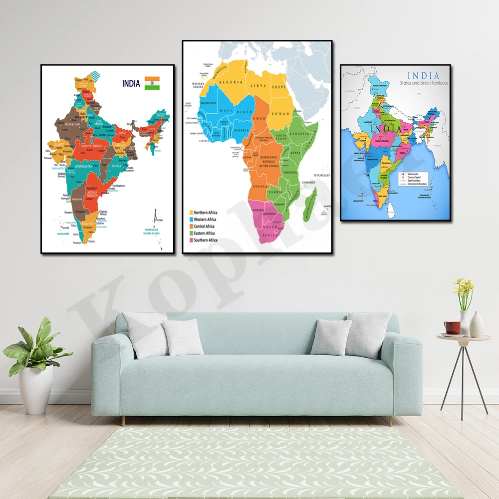 Africa India Europe California California Florida. Color Map. Home Office Wall Decor Art Canvas Painting