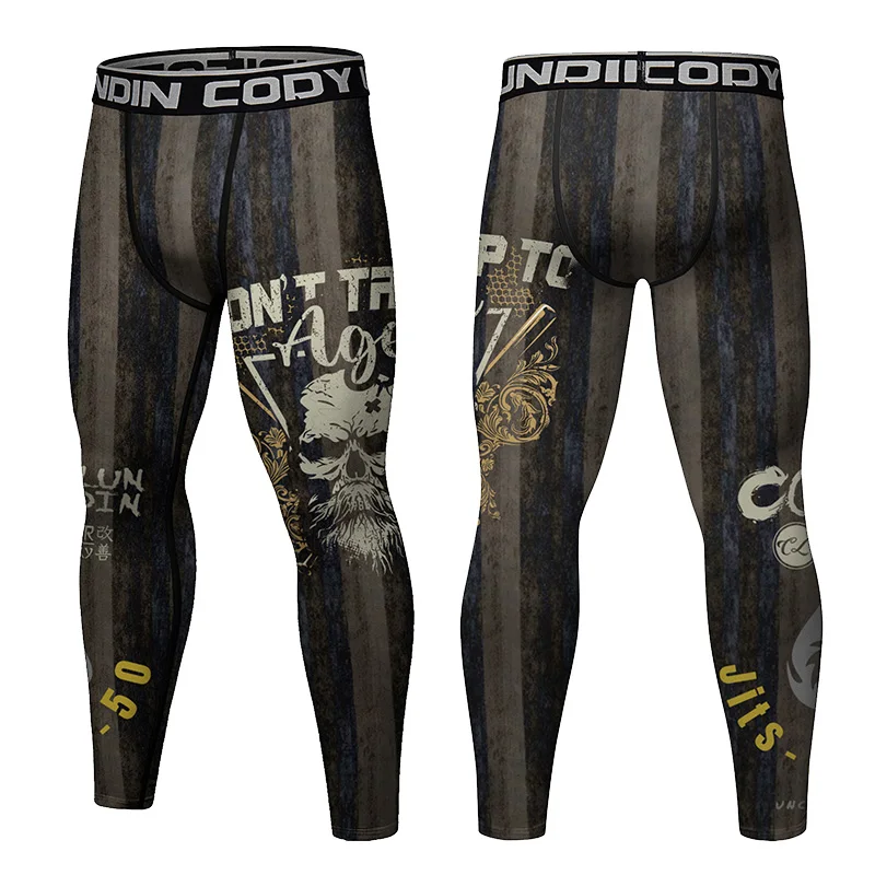 ผู้ชายการบีบอัด Active Running Jogging Sweat เลกกิ้งโพลีเอสเตอร์สแปนเด็กซ์ MMA BJJ ออกกําลังกายกางเกงออกกําลังกายแน่นพร้อมการพิมพ์ 3D