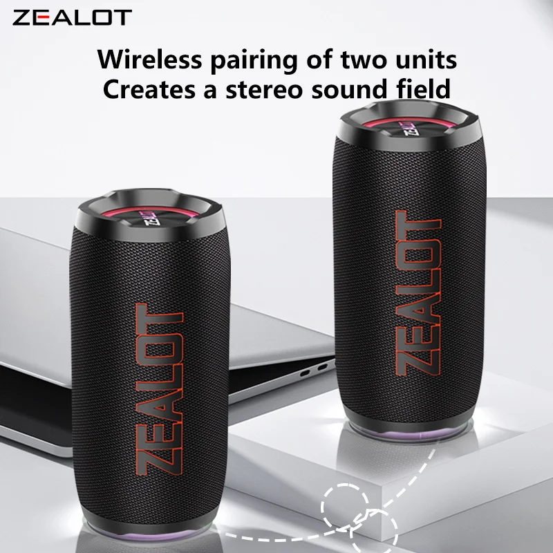 ZEALOT S76 مكبرات صوت لاسلكية 50 وات، مكبر صوت محمول خارجي، IPX 5، جودة صوت Hifi، ضوء RGB، عمر بطارية طويل.