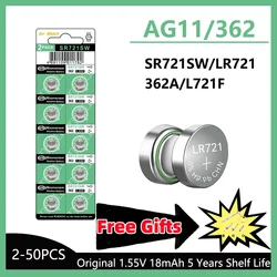 AG11 SR721SW 362 361 162 High Capacity 1.55V Button Coin Cell Watch Battery 0%Hg Mercury Free for Watch Toys Remote with gift