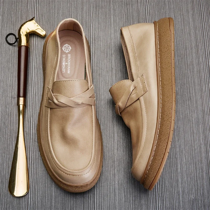 

New 2024 Brand Men Shoes Slip on Loafers Genuine Leather Flats Casual Shoes Men Business Dress Loafers Handmade Moccasins