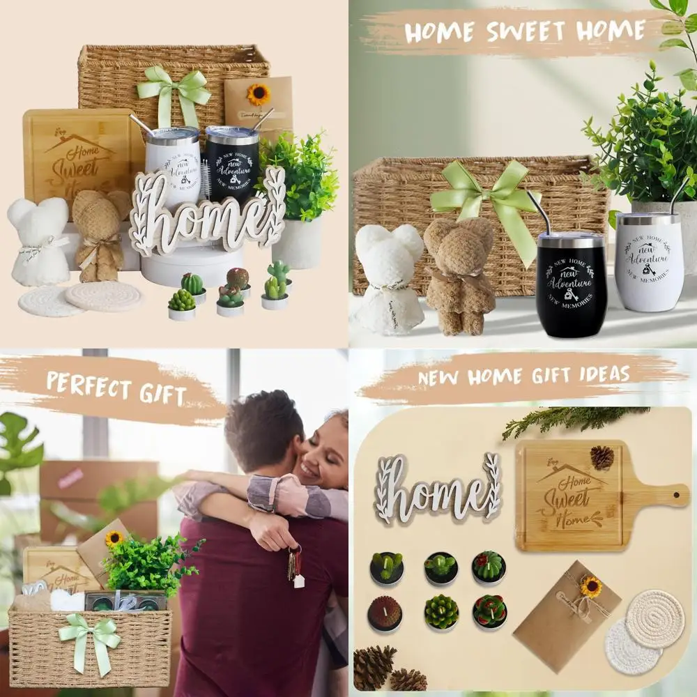 

Elegant 18-Piece Housewarming Gift Basket: Faux Plants, Scented Candles, and Home Sweet Home Decor Ideas