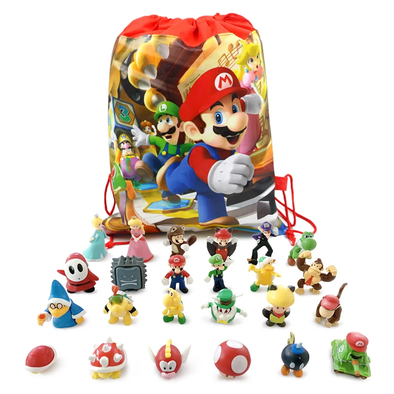 12-48pcs Super Mario Bros Action Figures Toys Set Kawaii PVC Anime Model Dolls With Storage Bag For Children Toys Gifts