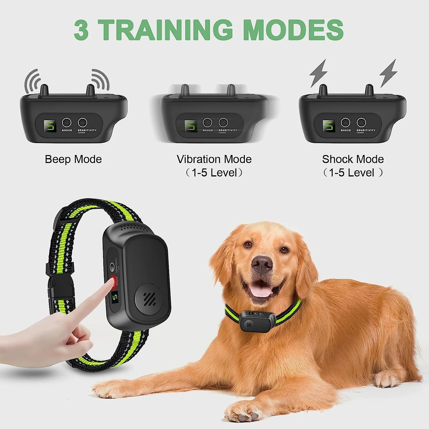 Rechargeable Dog Bark Collar with Beep Vibration and Shock,Anti Barking Collar for Small Medium Large Dogs, Humane Dog Training