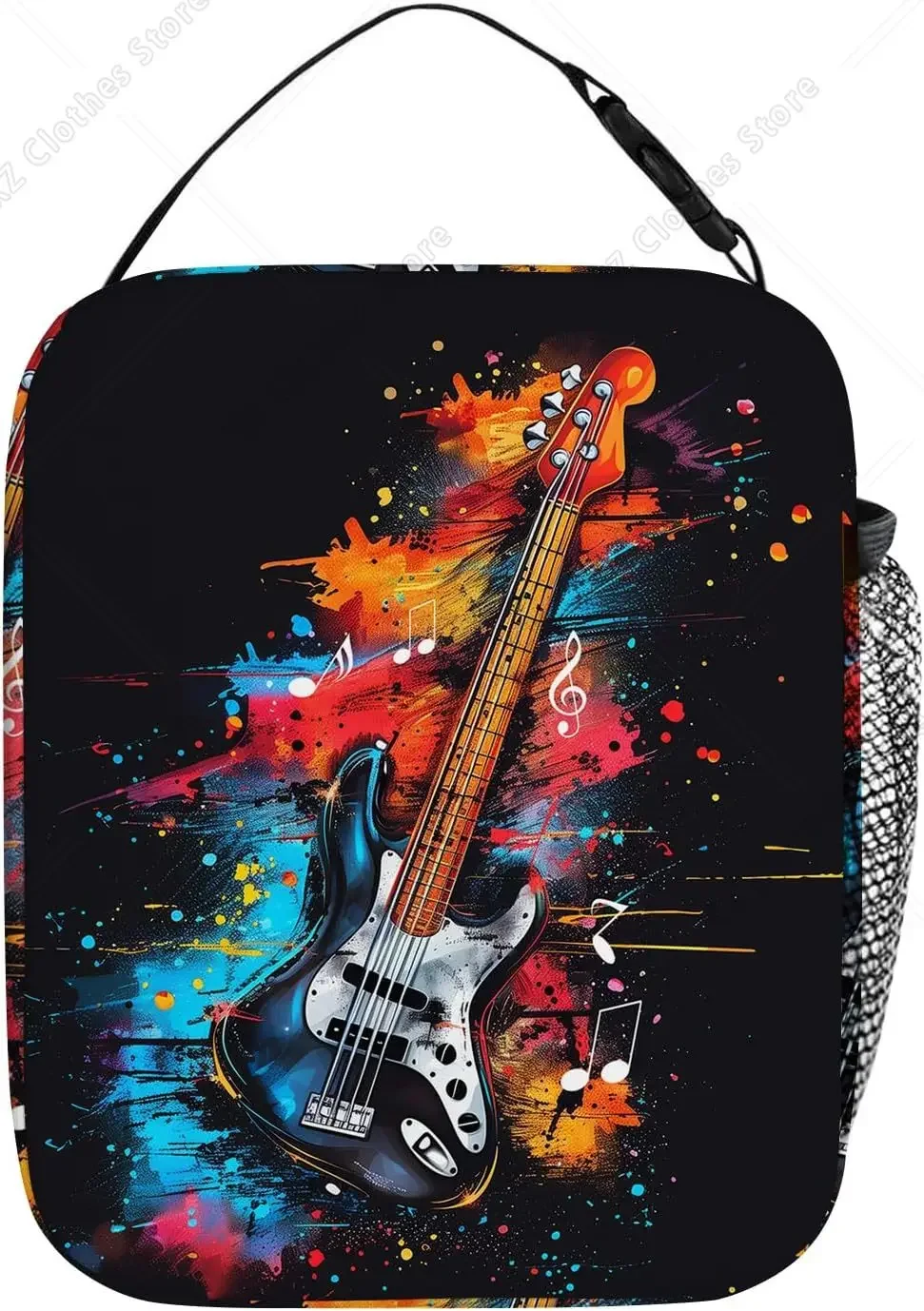 Music Guitar Lunch Box Colorful Musical Notes and Bass Guitar Insulated Lunchbox Leakproof Meal Tote Bag for School Work