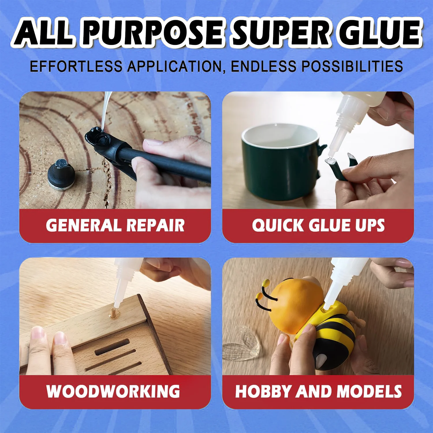 Vitex 20ml 502 Super Glue Quick-drying Cyanoacrylate Instant Leather Rubber Glass Wood Metal Strong Bond Liquid Adhesive Tool image 4