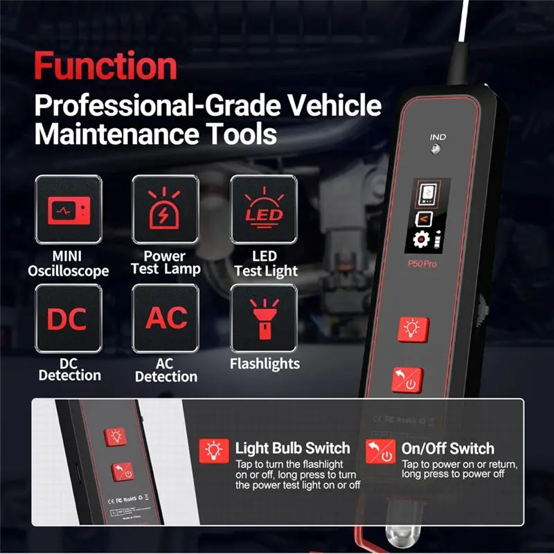 AEE6-P50pro Mini Oscilloscope Automotive Circuit Tester Multifunctional 0-45V Circuit System Electrical Tools