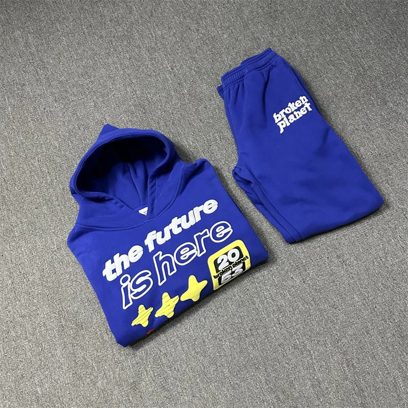 

BROKEN PLANET Blue Foam Printed Hoodie Autumn Winter Thick Fabric Clothing Men's Women's Sweatpants Pull-over Shirt