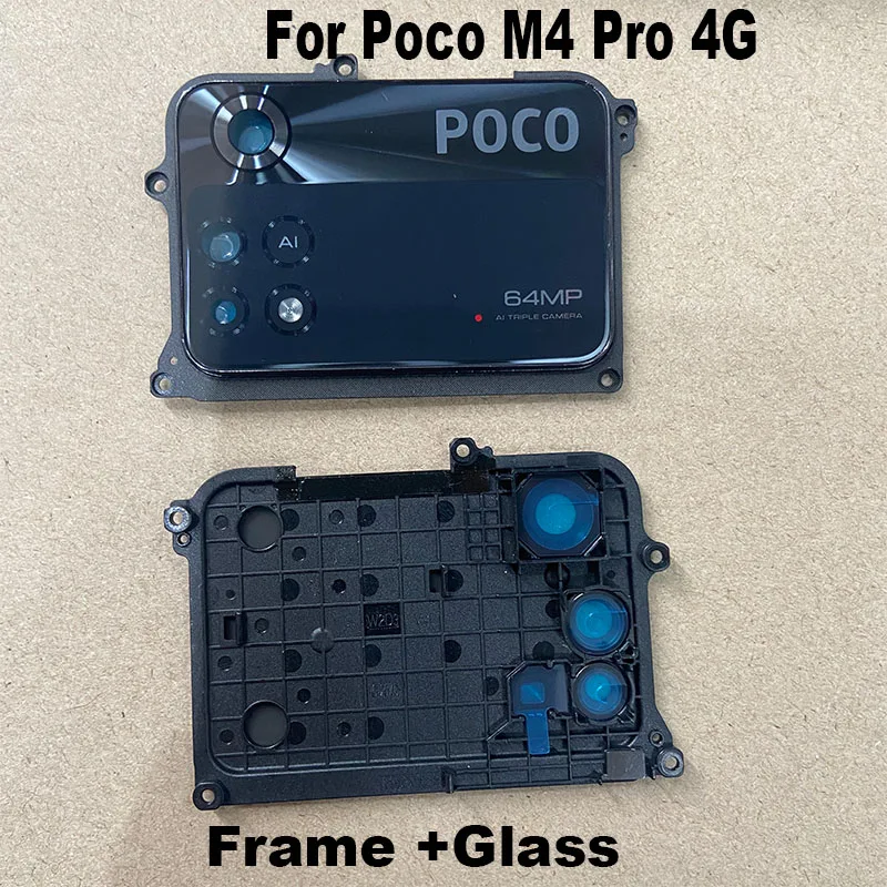 For Xiaomi Poco M4 Pro 4G Back Camera Glass Lens Camera Lens Glass With Frame Cover Smartphone Replacement Parts