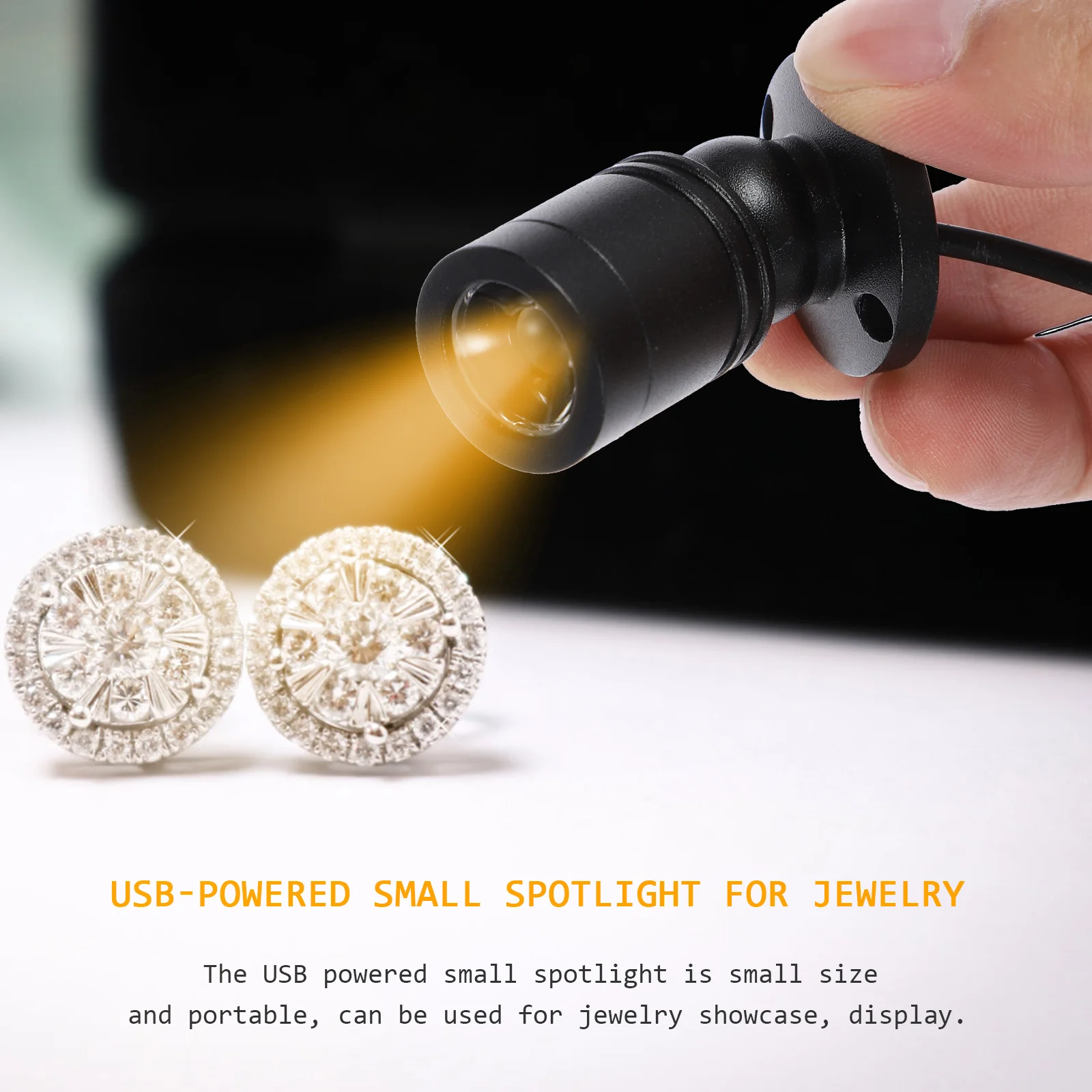 USB ชั้นวางสปอตไลท์ขนาดเล็ก LED ขับเคลื่อนด้วย USB สําหรับเครื่องประดับอลูมิเนียมอัลลอยด์แสดงงานในร่ม