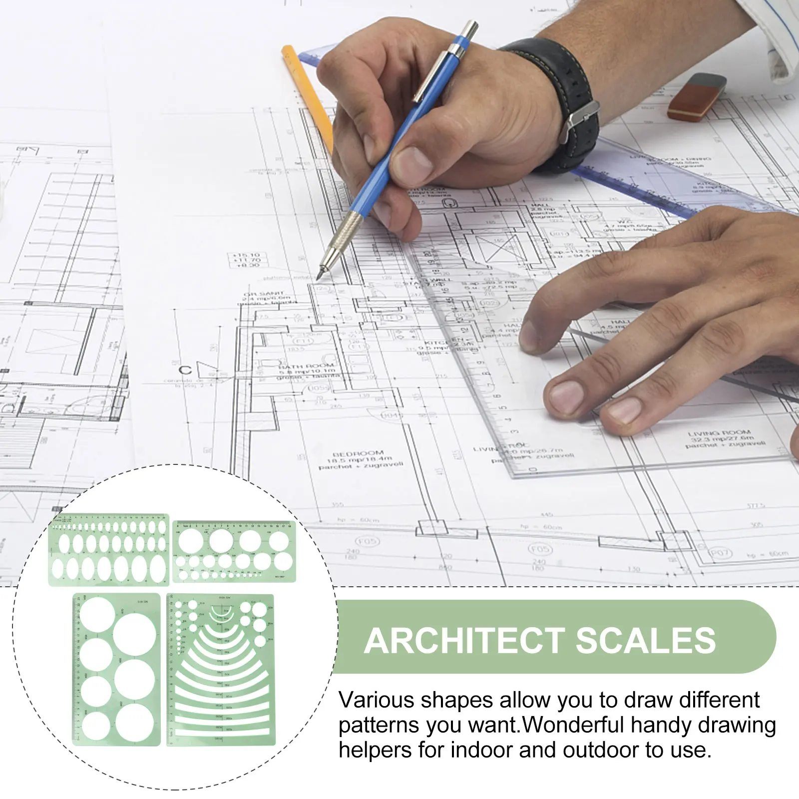 

4pcs Plastic Drawing Rulers Geometric Templates For Artists Students Architects Measuring Tool Architecture Drafting Hollow