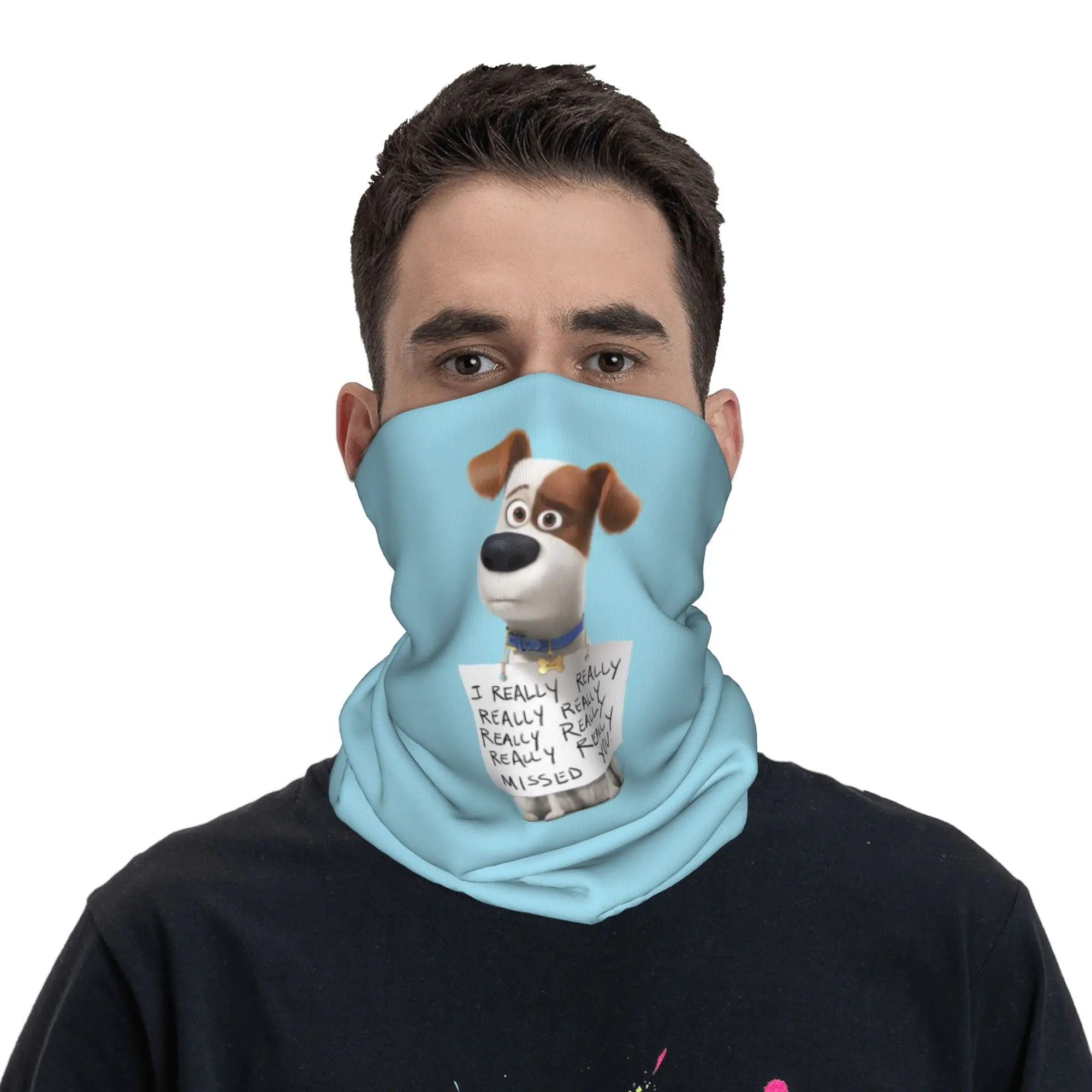 Film The Secret Life of Pets Jack Russell Terrier Dog Bandana Neck Cover Printed Wrap Scarf Face Mask Running Unisex All Season