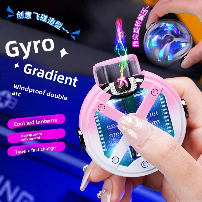 

New Creative Internet Fame Mech Armor Gyro USB Charge Lighter Metal Body Power Display Ignition Count Trendy