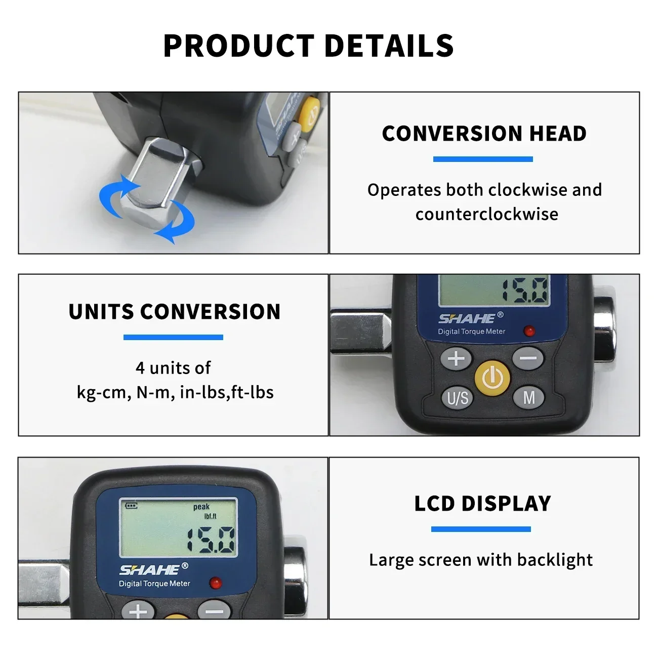 Shahe Digital Torque Wrench Adapter Electronic Torque Tool Includes 1/2\