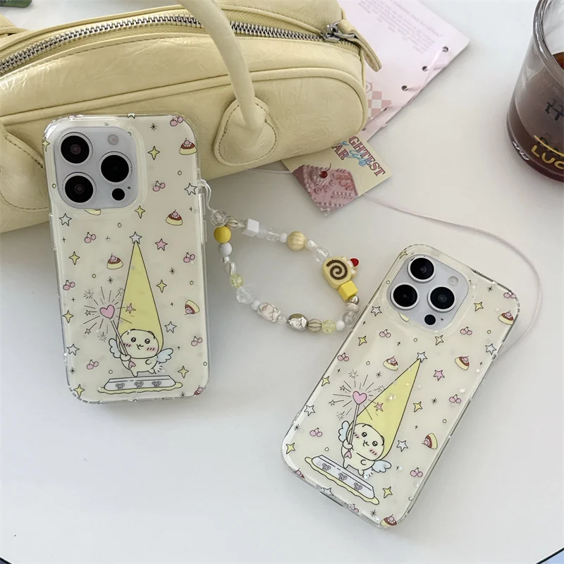 Kawaii Cartoon Animal Star Telefoonhoesje voor iPhone 16 Pro 15 14 13 Pro Max Achterkant met ketting Schokbestendig Leuke beschermende hoesjes
