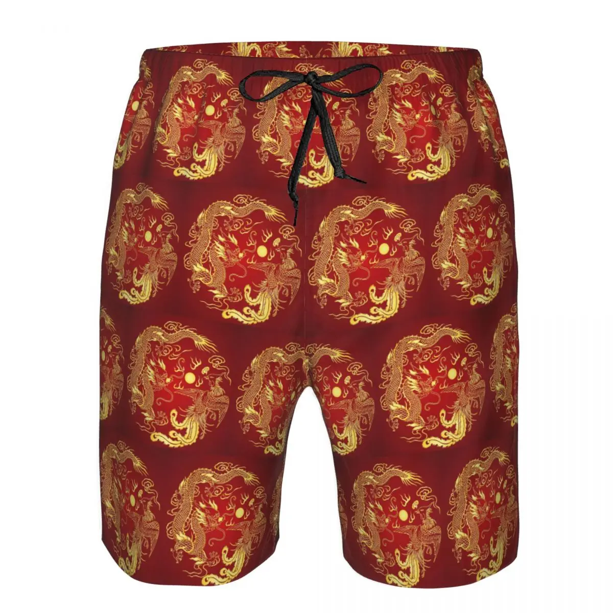 Chinese Traditional Golden Dragon Trunks Beach Board Shorts Casual Quick Dry Swim Summer Men Pants