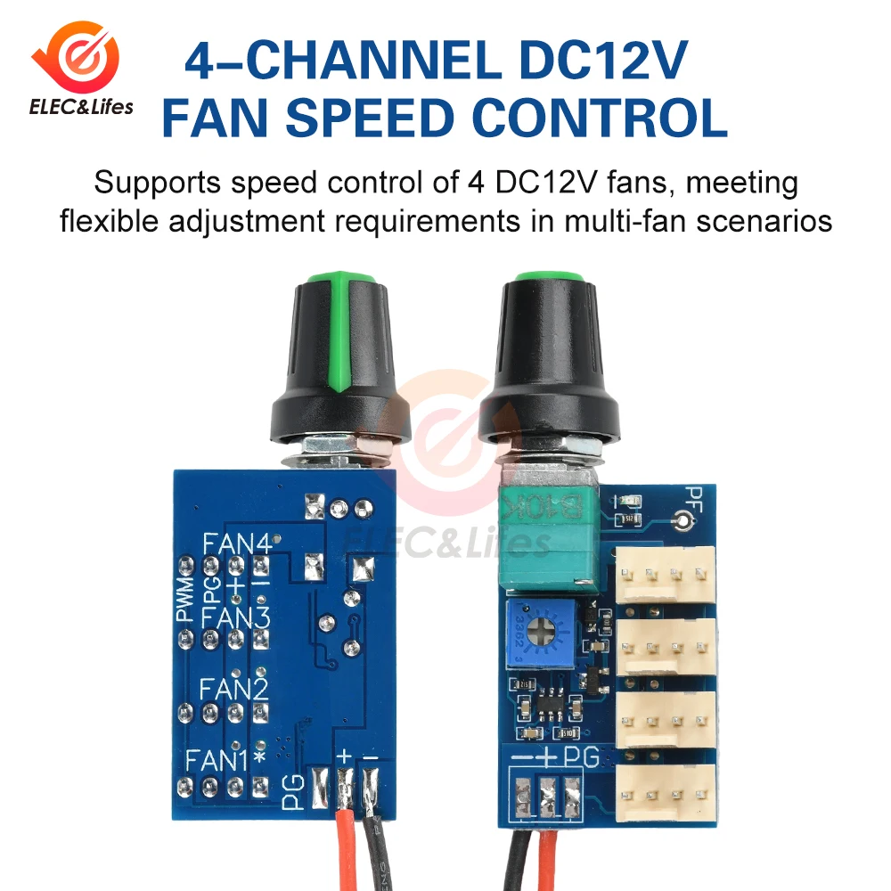 Placa controladora de motor de velocidade de ventilador pwm, dc 12v 3a 4 canais com interruptor de botão 3p plug módulo regulador de equipamento elétrico