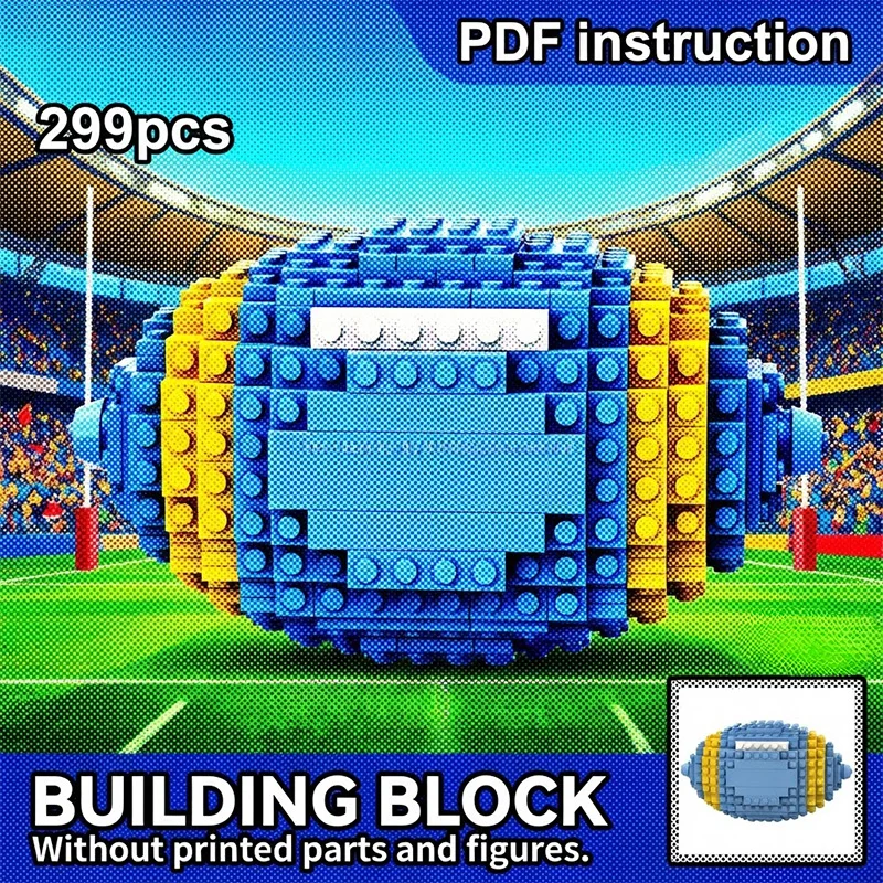 

MOC American Football Display Block Model Sports Ball Replica Light Blue & Yellow Team Colors