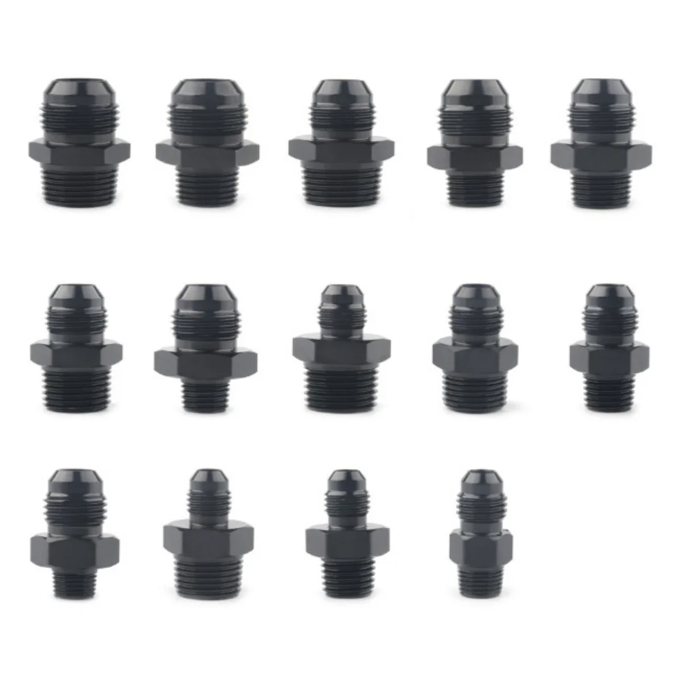AN3/AN4/AN6/AN8/AN10/AN12 Male Flare to 1/4" 1/8 3/8  1/2 3/4 NPT Pipe Fitting Adapter Aluminum Straight Black 2PCS