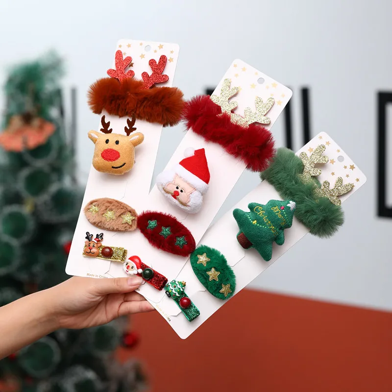 4PCS/Set Christmas Gift Set Elderly Elk Christmas Tree Hairpin Set Creative Christmas Female Cute Clip Hair Children's Gifts