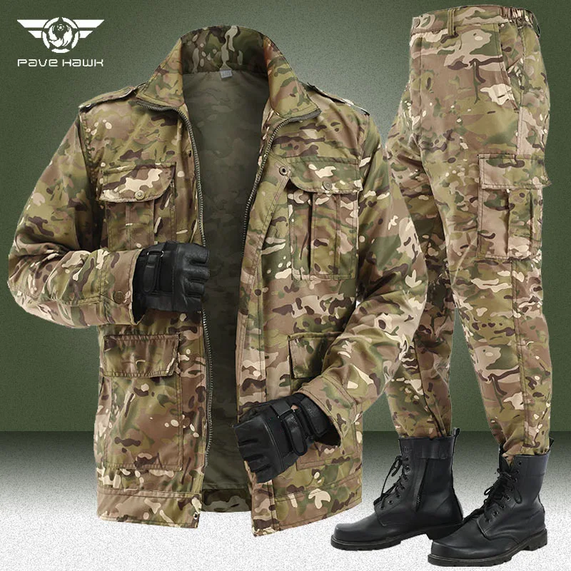 

Spring Autumn Thin Cargo Sets Men Outdoor Camo Wear-resistant Multi-pocket Suit Jacket Pant Training Windproof Pilot Sets