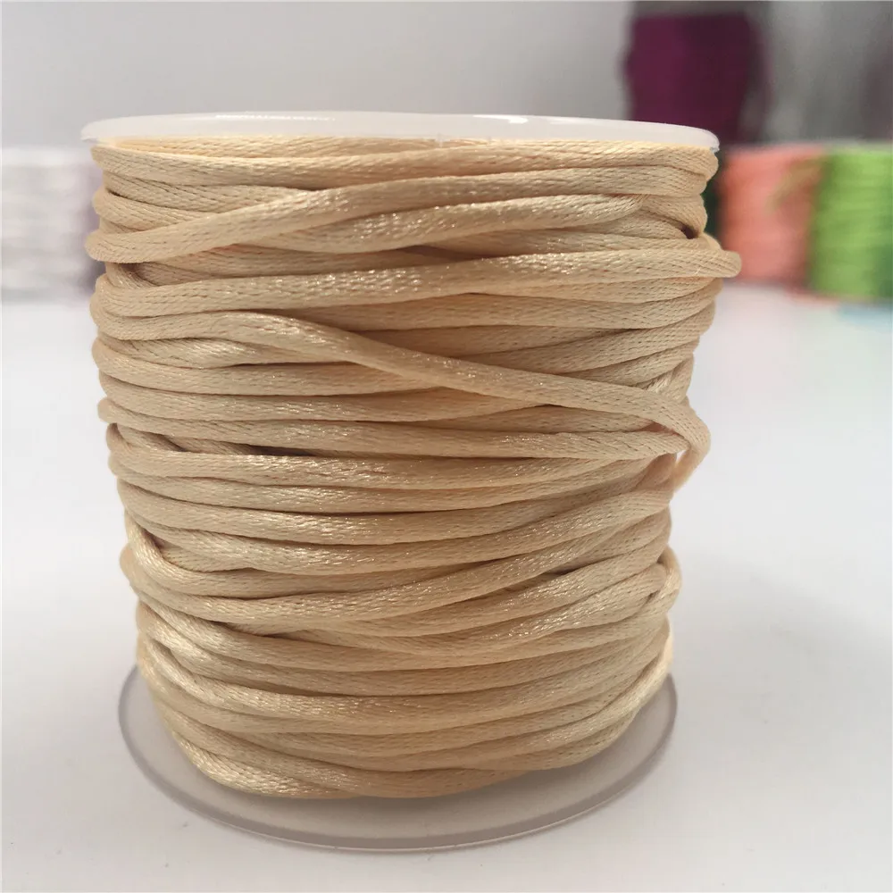 2mm Beige Rattail Satin Cord Thread Chinese Knot Macrame Bracelet Braided String DIY Tassels Beading Thread 10-225meters