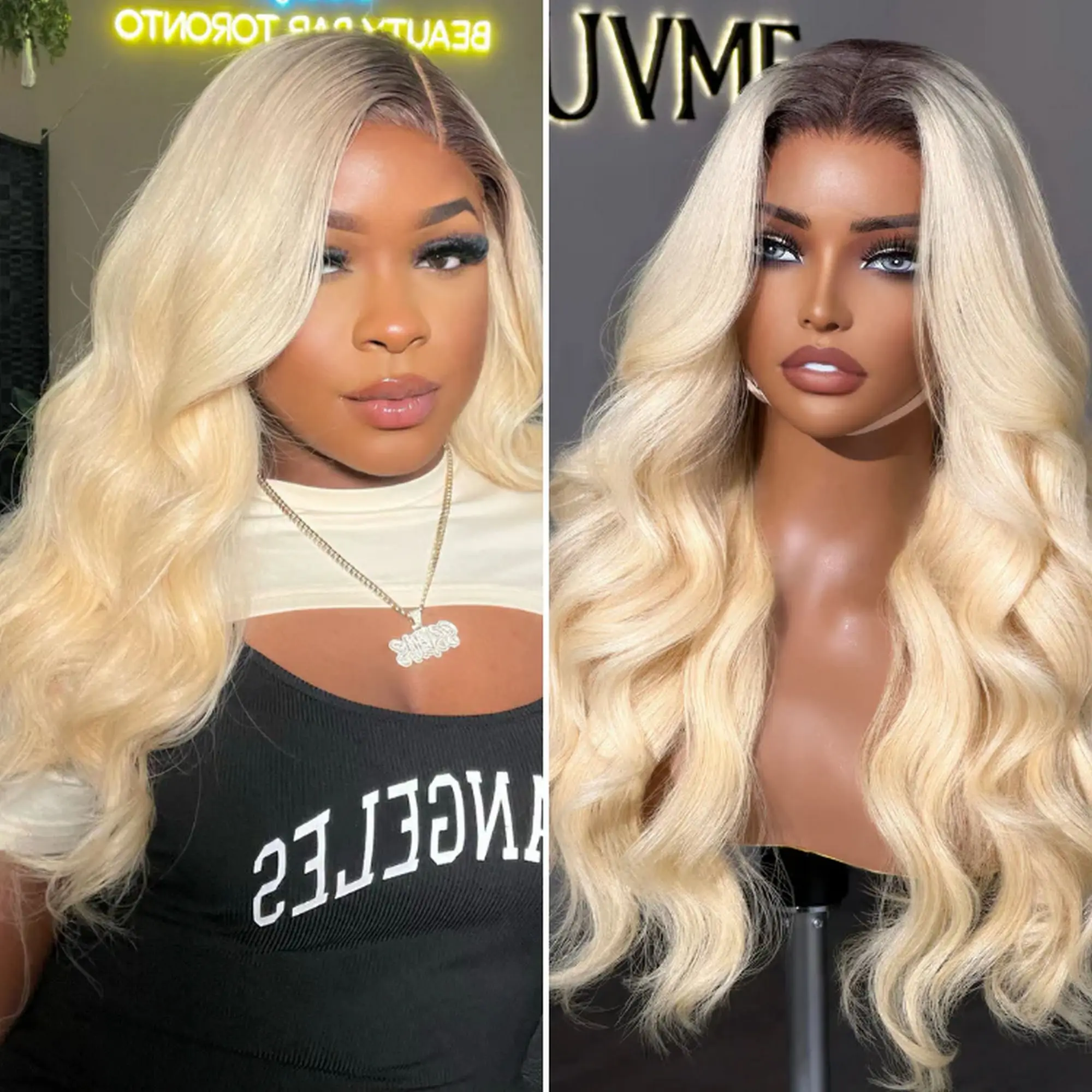 New Style 24Inches HD Transparent Lace Wigs Ombre Light Blonde Long Length Loose Wave Glueless Wigs Synthetic Hair Costume Woman