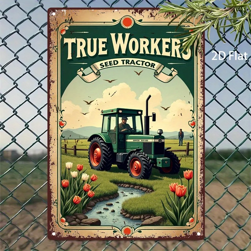 Vintage True Workers Seed Tractor Metal Sign - Green Tractor
