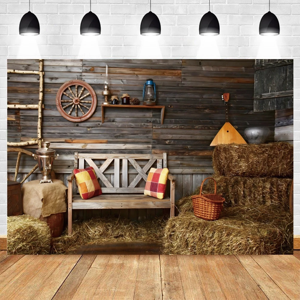 Western Cowboy Barn Farm Horse Photography Backdrop Haystack Wood House Door Birthday Party Decor Background Photo Studio Props