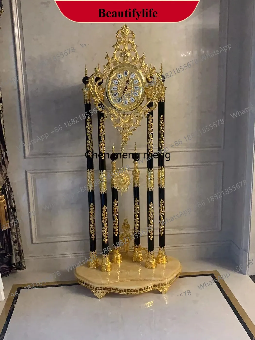 

d178 European-style villa vertical living room floor clock light luxury European black crystal floor clock