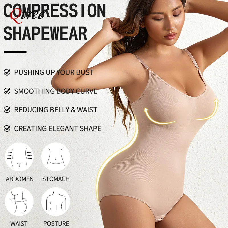 Qtree Plus Size Bodysuit Shapewear Women\'s Tummy Control Sculpting Bodysuit Body Shaping One-piece Underwear Slimming Shapewear