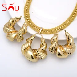 Sunny Jewelry Sets Fashion African Exaggerated Earrings Pendant Necklace For Women Girl Large Light Style Wedding Party Gifts