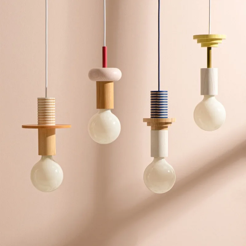 Room bedside lamp, postmodern style geometric bedroom small chandelier, simple cartoon color log lamp