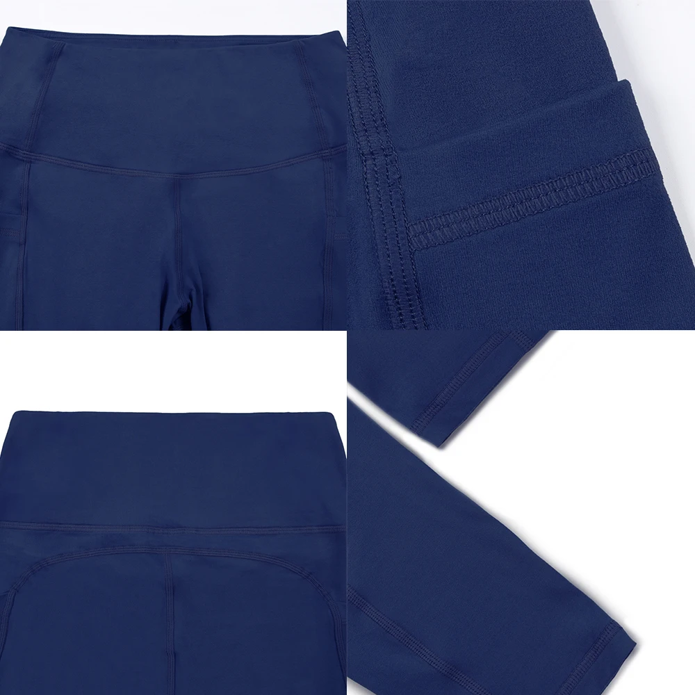 الصلبة اللون النساء طماق مع جيوب البطن التحكم تجريب الجوارب مرونة سراويل رياضية خارجية طماق الرياضية الناعمة #6