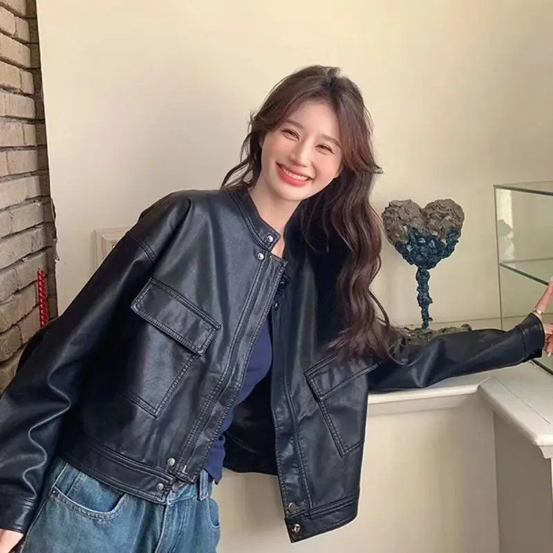 Kurtki bomberki damskie kurtka khaki jesień-zima płótno klapki z klapami biznesowy styl cleanfit pasek funkcjonalne zatrzaski minimalistyczny styl OL