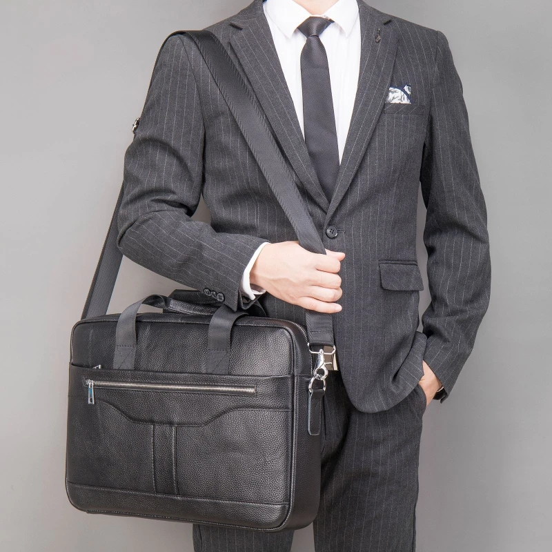 Genuine Leather Briefcase for Men, Lightweight Business Commuter Handbag, Large Capacity Fits 15.6 Inch computer