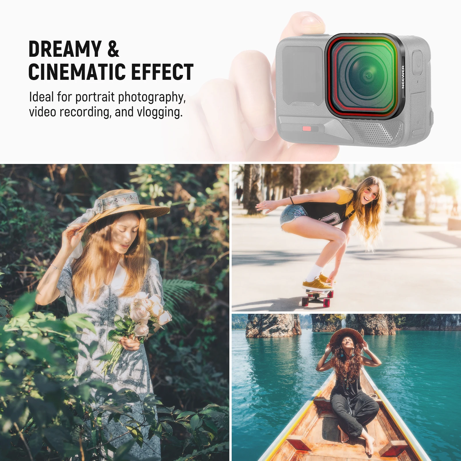 Filtr dyfuzyjny NEEWER 1/4 Black Mist kompatybilny z Insta360 Ace Pro / Pro 2, filtr obiektywu kamery sportowej z szkła optycznego HD — zdjęcie produktu 5